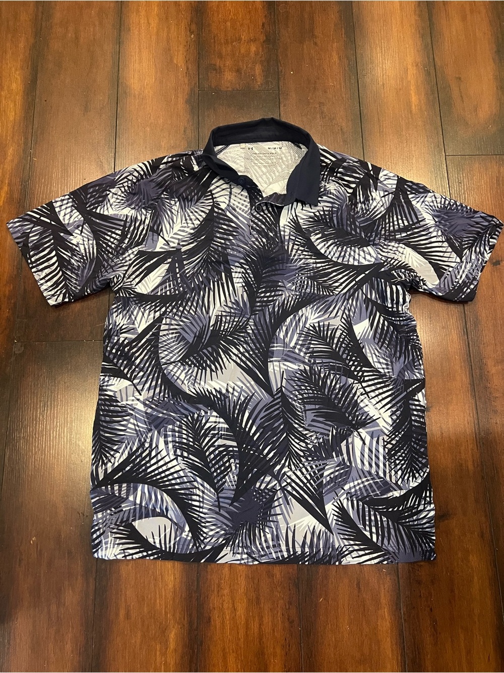 Under Armour Navy and White Palm-Print Performance Polo